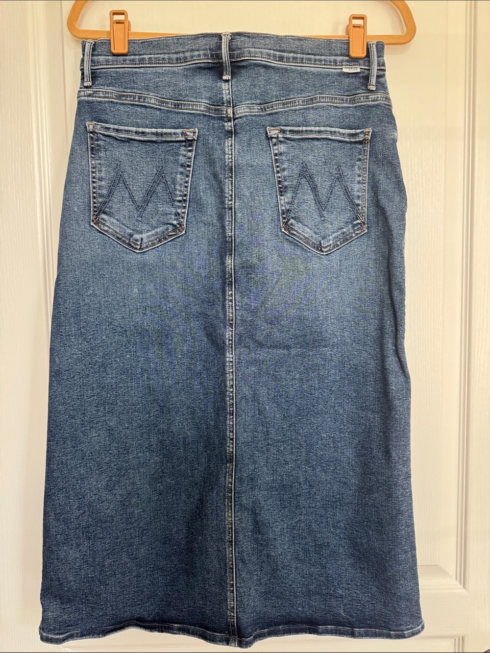 MOTHER Midi Denim Skirt in Medium Blue Wash - Picture 4 of 8